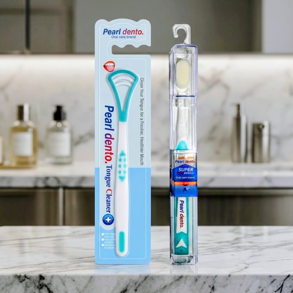 Modern Toothbrush and Tongue Scraper Hygiene Set