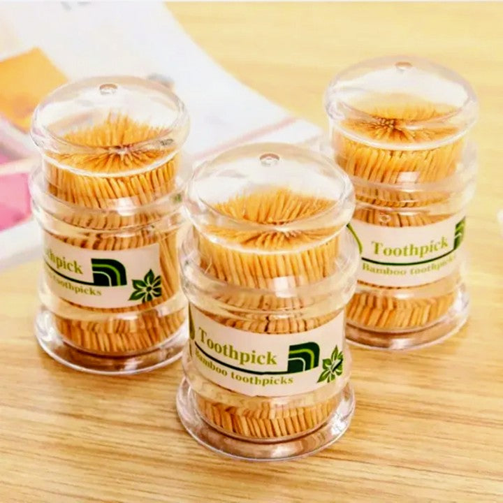 Premium Eco-Friendly Bamboo Toothpicks in Clear Portable Dispenser