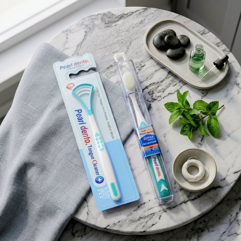 Modern Toothbrush and Tongue Scraper Hygiene Set