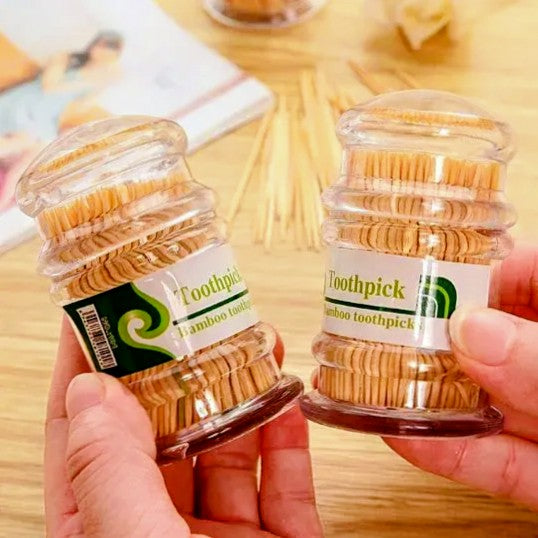 Premium Eco-Friendly Bamboo Toothpicks in Clear Portable Dispenser