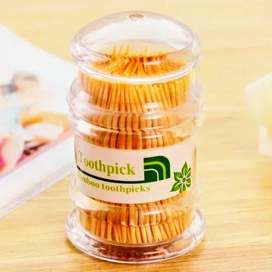 Premium Eco-Friendly Bamboo Toothpicks in Clear Portable Dispenser