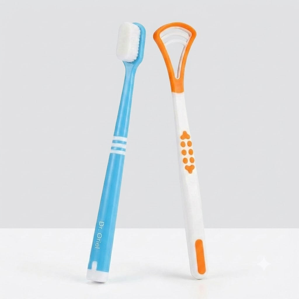 Modern Toothbrush and Tongue Scraper Hygiene Set