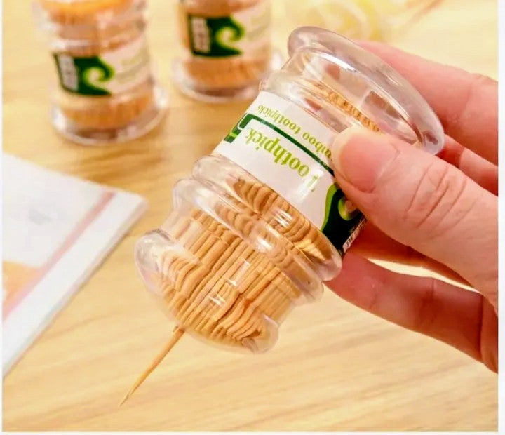 Premium Eco-Friendly Bamboo Toothpicks in Clear Portable Dispenser